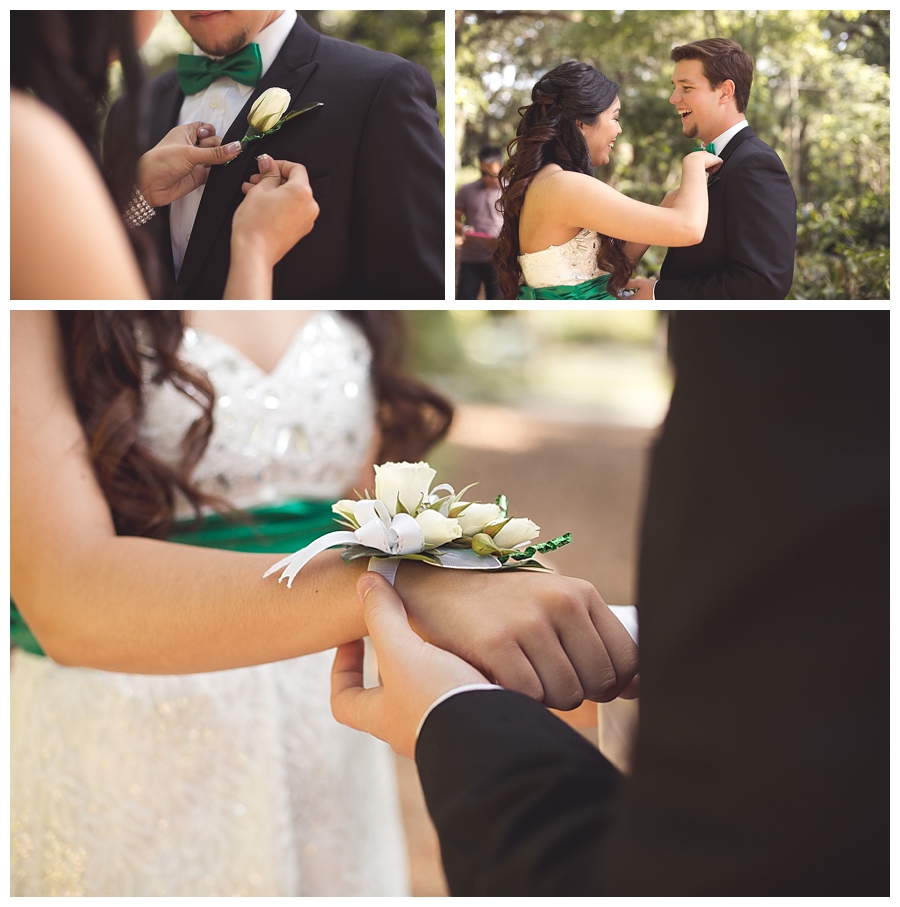 Pinning boutonniere at Orlando senior session